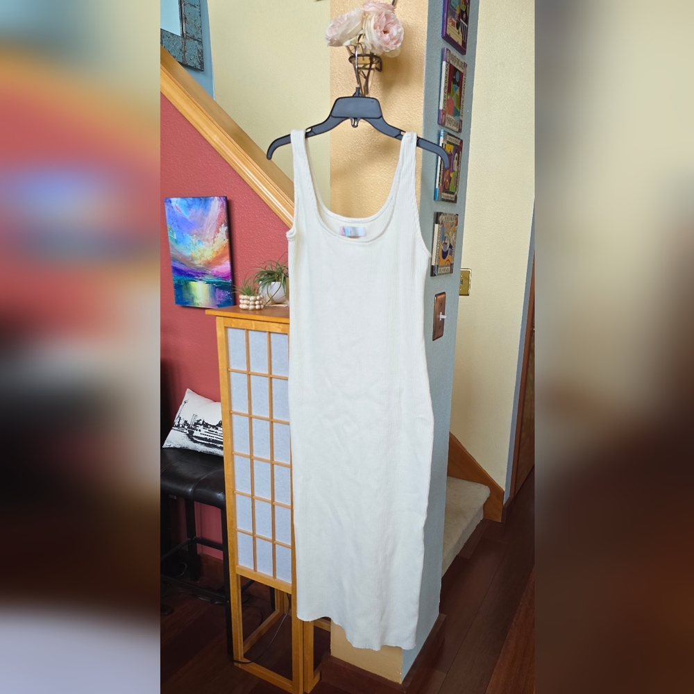FP Beach Ribbed Midi Tank Dress in Cream Size Medium